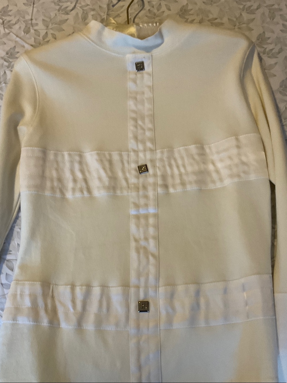 CHANEL Ivory Button-Front Long Sleeve Sweatshirt